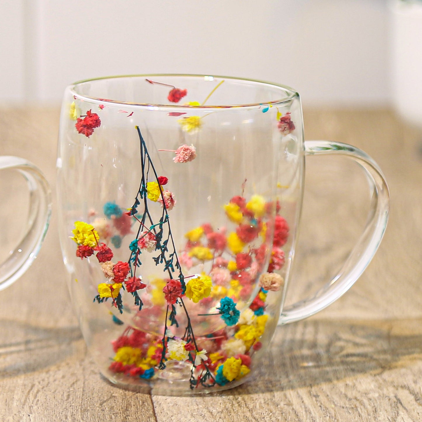 Double glass 350 ml Floral Mug - Red , Yellow & some blue - A&Z Center
