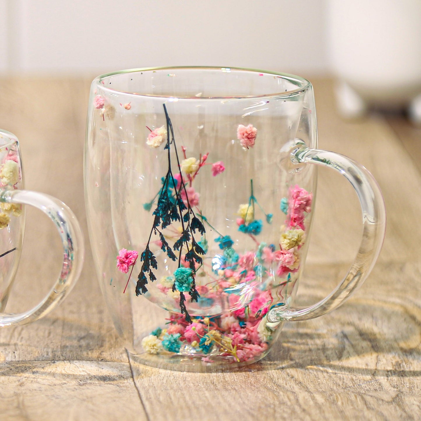 Double glass 350 ml Floral Mug - Fuchsia & Turquoise - A&Z Center