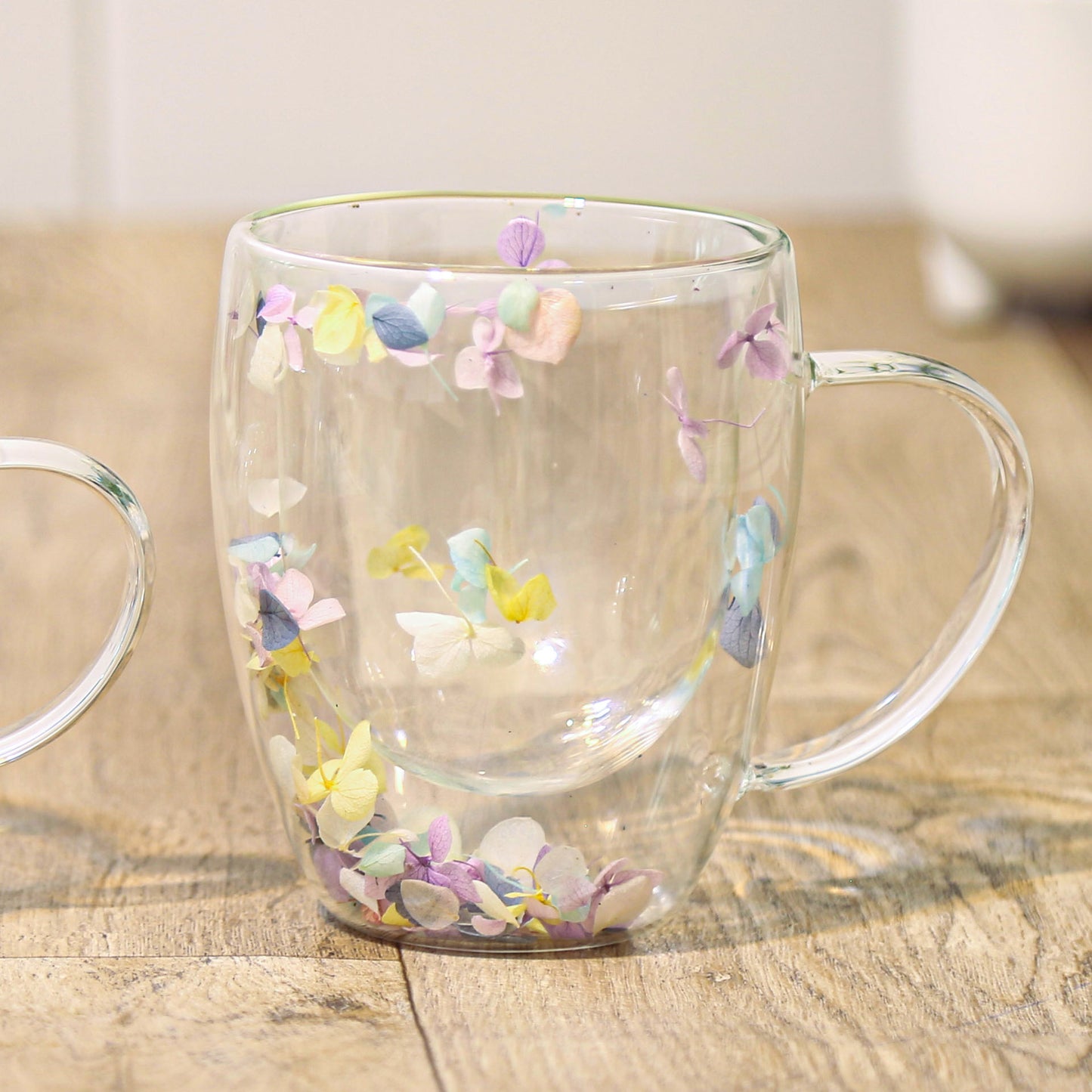 Double glass 350 ml Floral Mug - Light purple , light blue , yellow & white Petals - A&Z Center