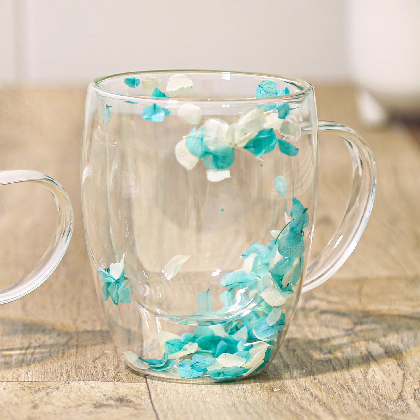 Double glass 350 ml Floral Mug - Blue & white Petals - A&Z Center