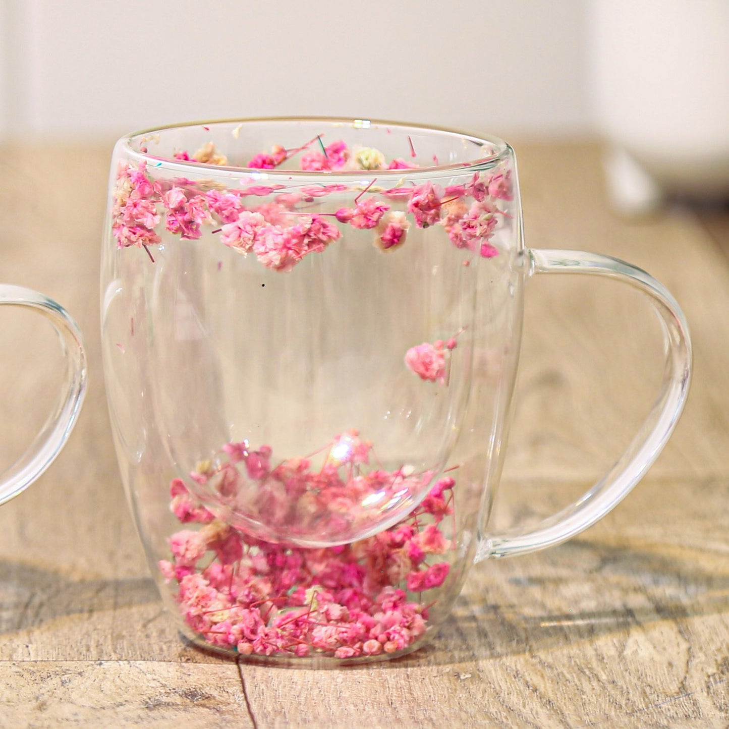 Double glass 350 ml Floral Mug - Pink & white - A&Z Center