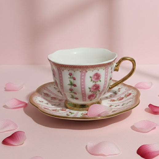 Pink Rose & Gold Trim Coffee Cup 100 ml