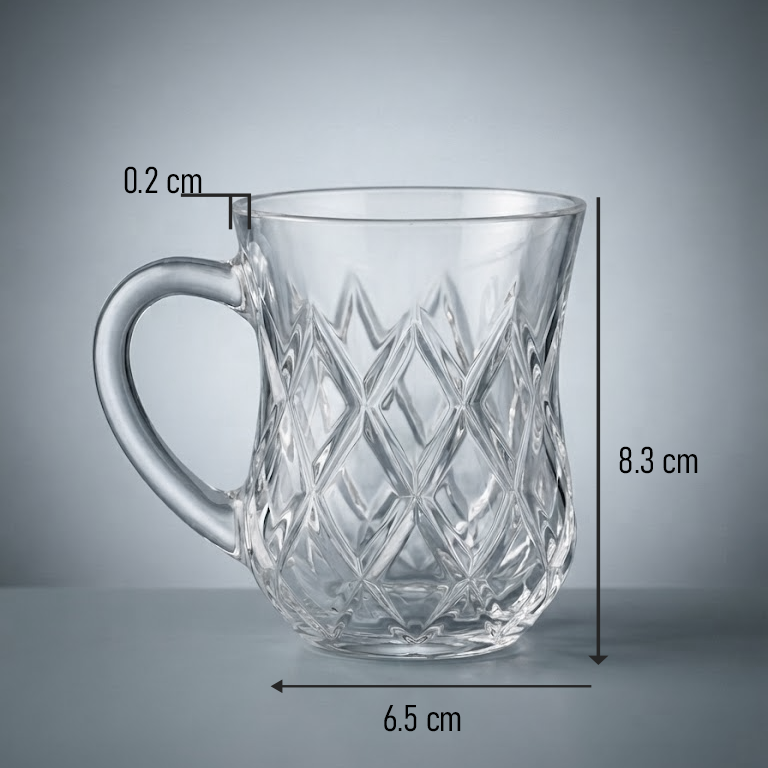Glass tea cup and saucer 105ml , 12 pc set