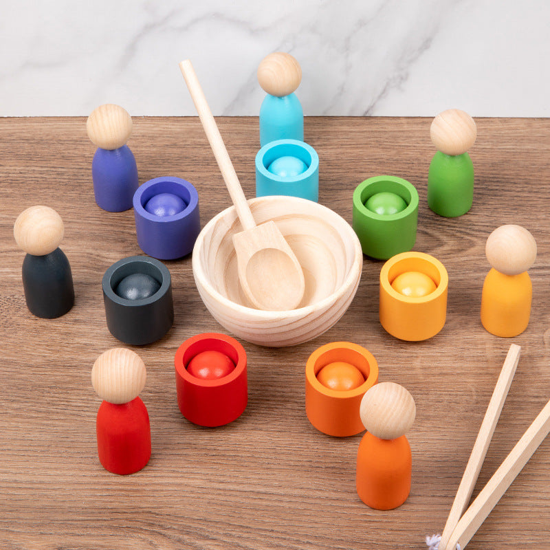 Peg Dolls Balls in Cups Wooden Sorter Game