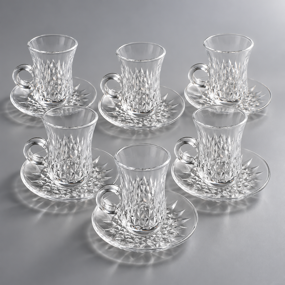 Glass tea cup and saucer, 12 pc set - P1