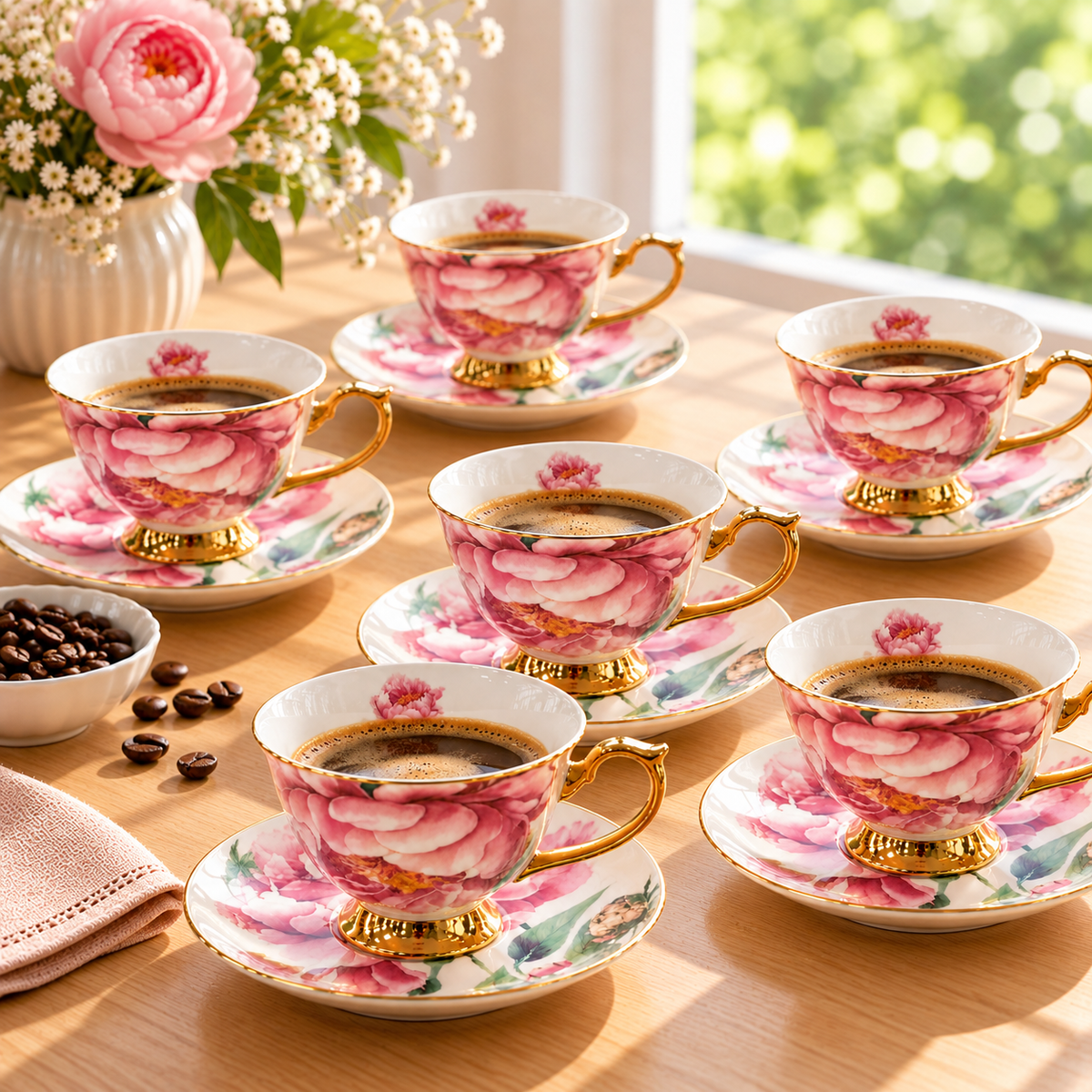 Pink Rose Floral Coffee Set P11