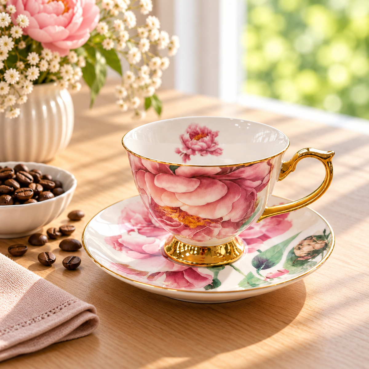 Pink Rose Floral Coffee Set P11
