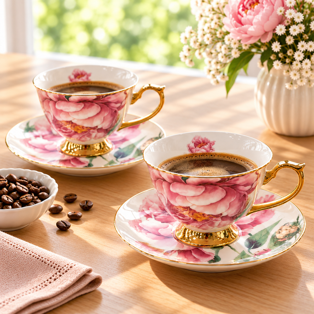 Pink Rose Floral Coffee Set P11