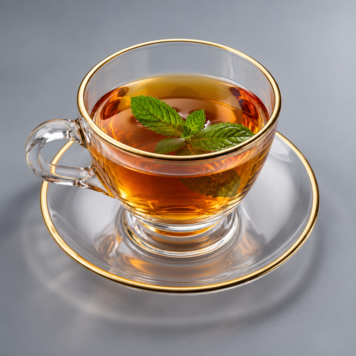 Wide Head Glass tea cup and saucer with gold stroke  200ml,  12 pcs set