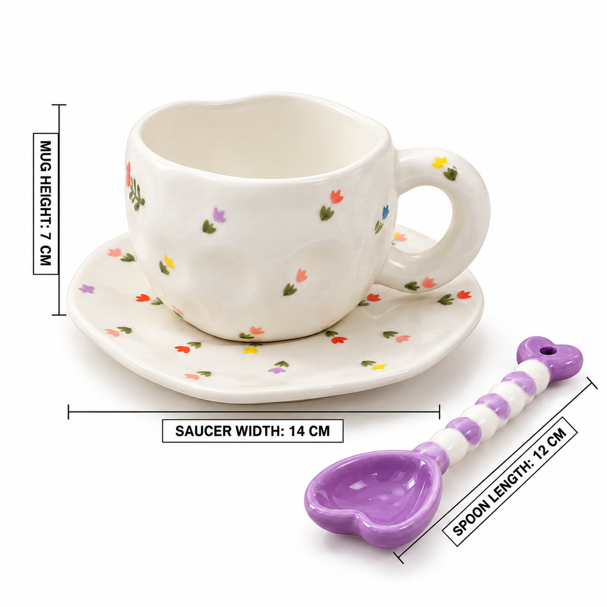 Handmade Ceramic cup and saucer 1 cup+1 saucer+1 spoon/Set