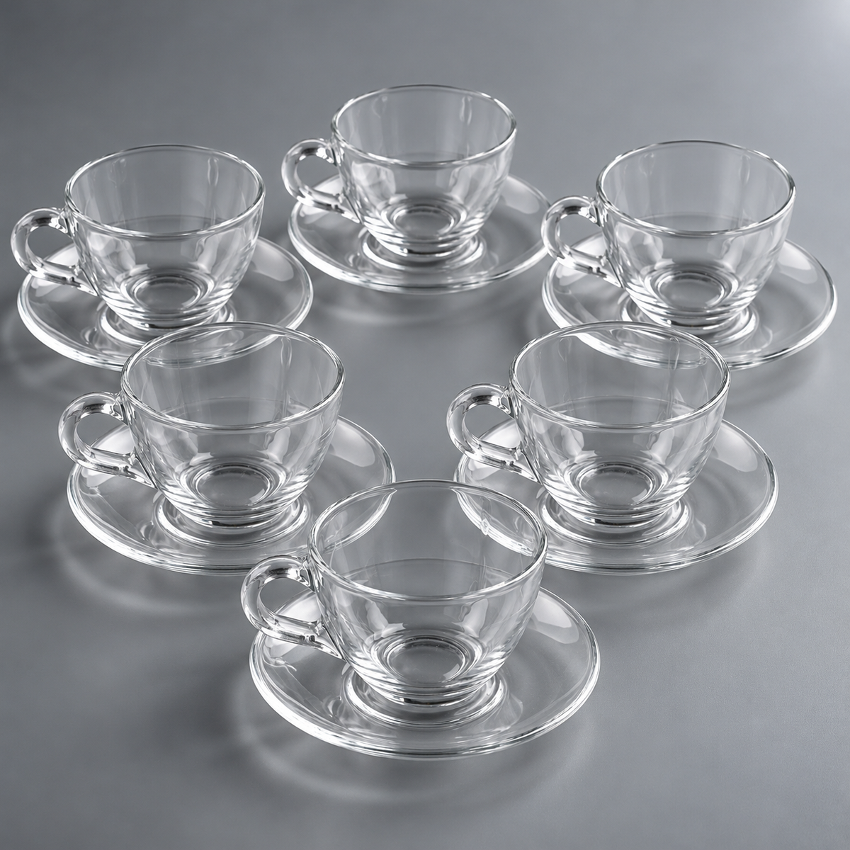 Wide Head Glass tea cup and saucer 200ml , 12pcs set