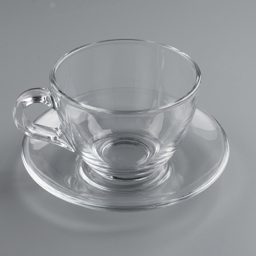 Wide Head Glass tea cup and saucer 200ml , 12pcs set