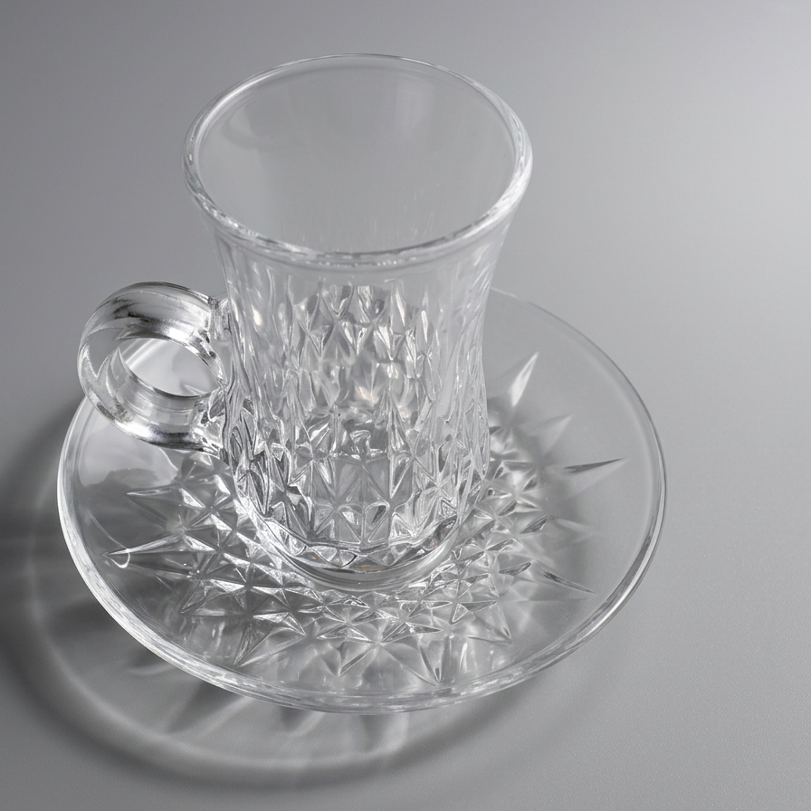 Glass tea cup and saucer, 12 pc set - P1