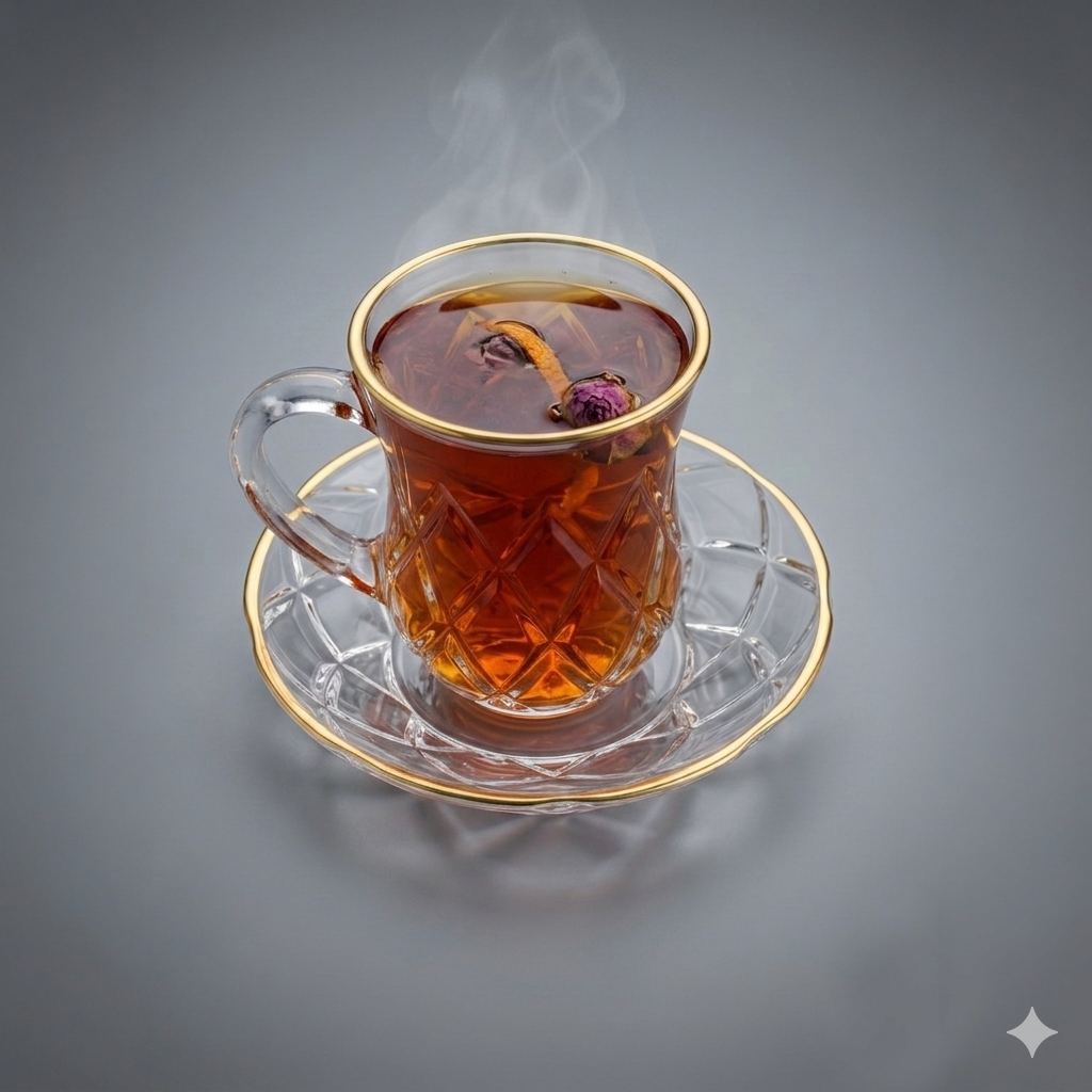 Glass tea cup and saucer with gold stroke 105 ml ,  12 pcs set