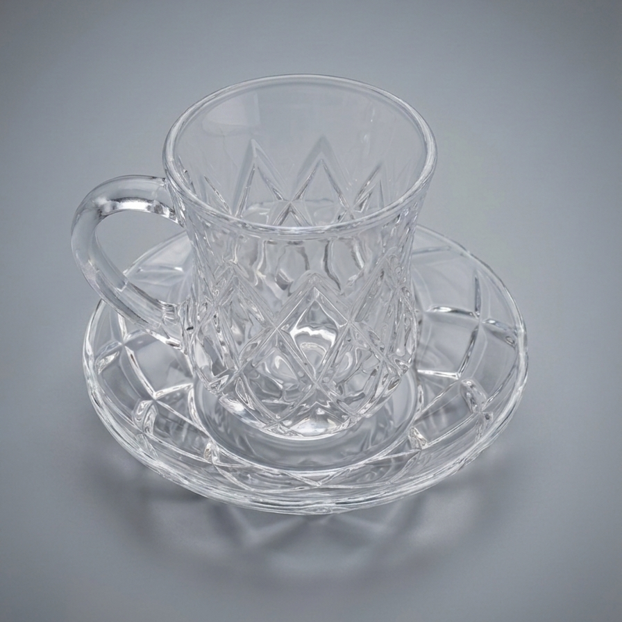 Glass tea cup and saucer 105ml , 12 pc set