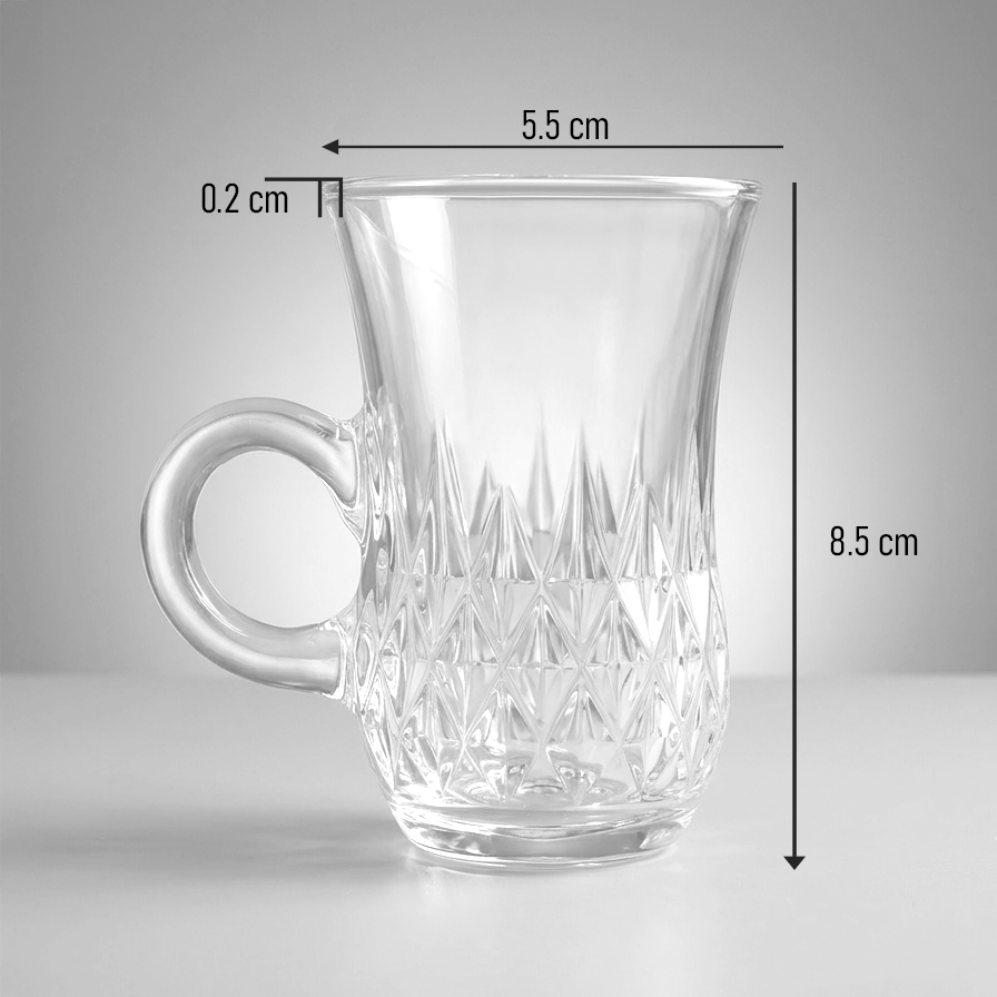 Glass tea cup and saucer, 12 pc set - P1