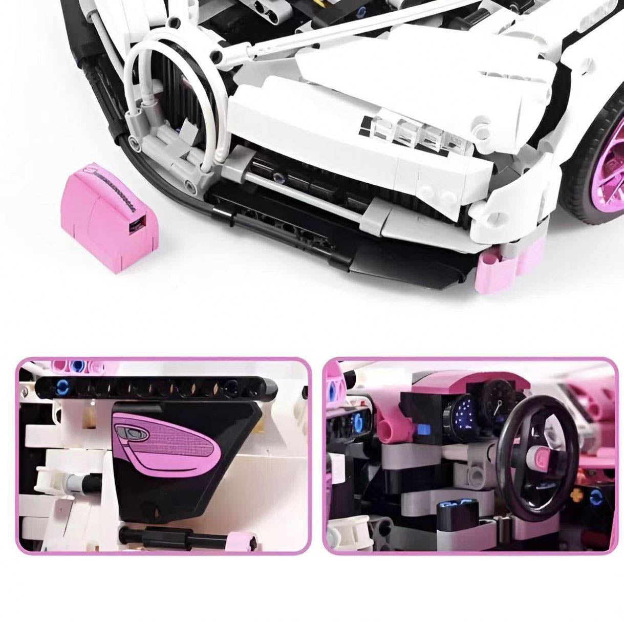 1300+ pieces technic pink car model battery motors set