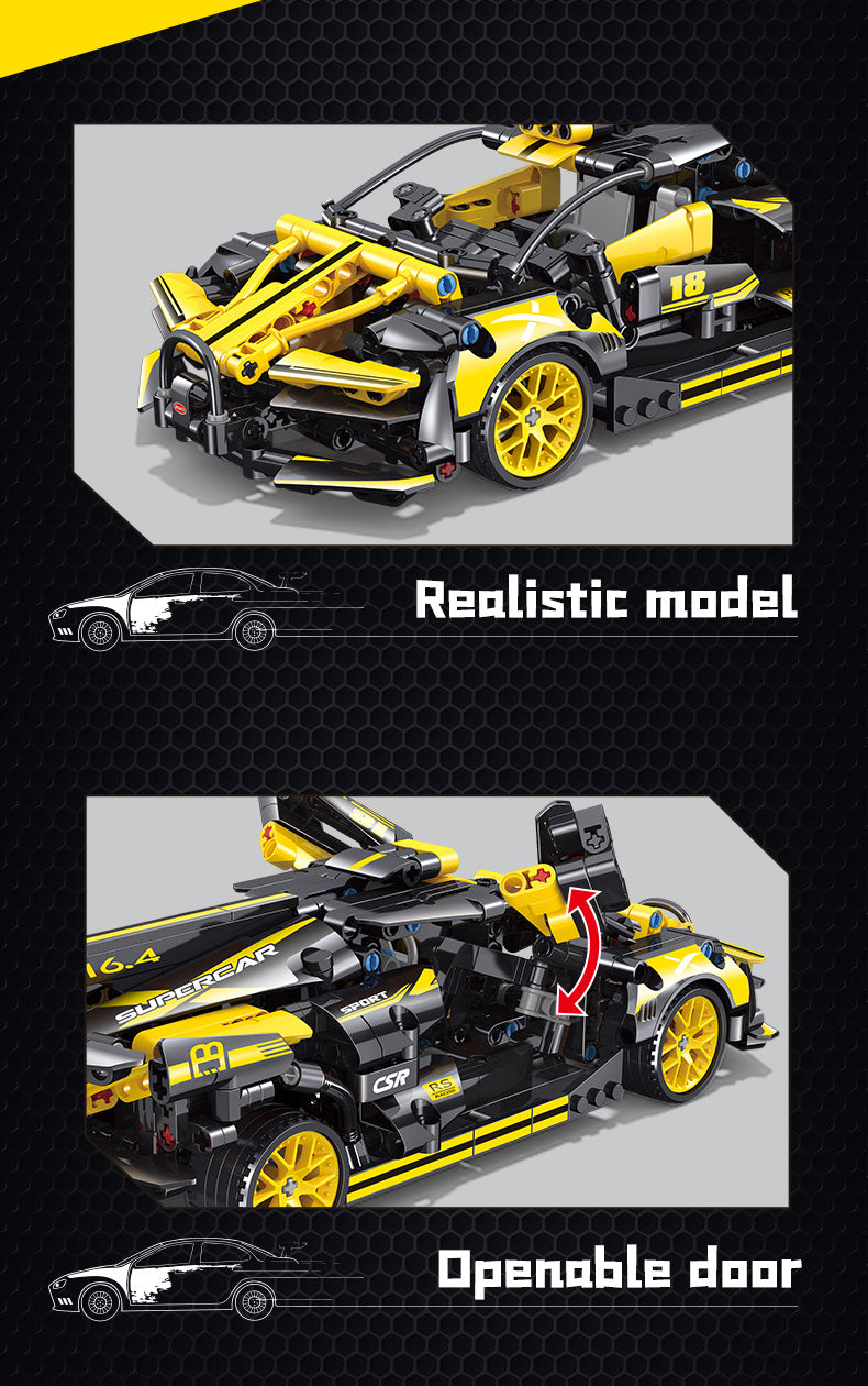 Racing Model Yellow Car DIY Building Blocks ,550pcs pull and go