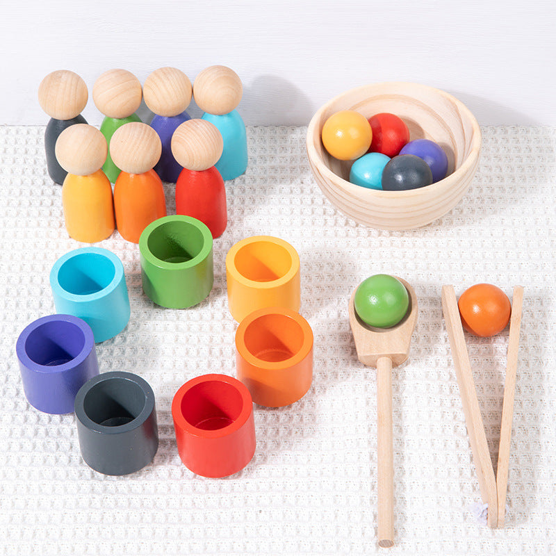 Peg Dolls Balls in Cups Wooden Sorter Game