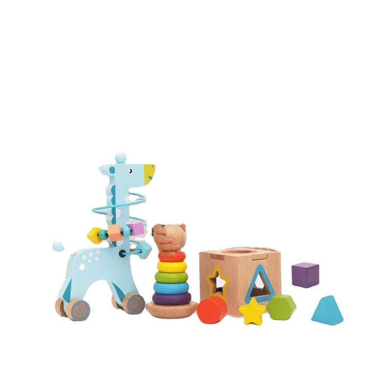 Blue Giraffe Beads with Matching Rainbow Stacking Set