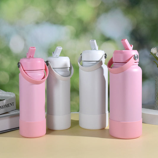 Stainless steel vacuum bottle - with straw