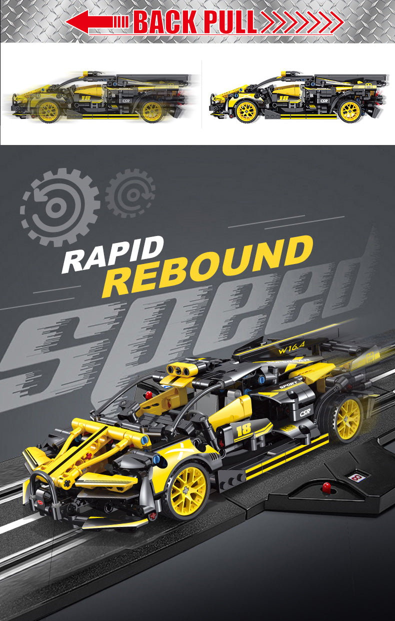 Racing Model Yellow Car DIY Building Blocks ,550pcs pull and go