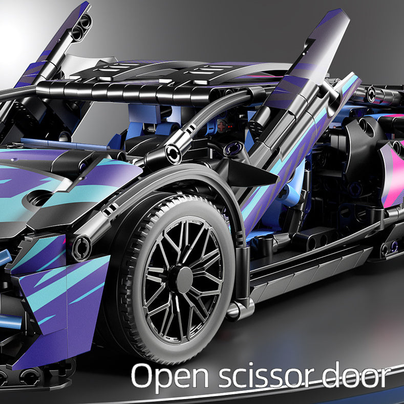 1280 pieces technic car model battery motors blue and purple set