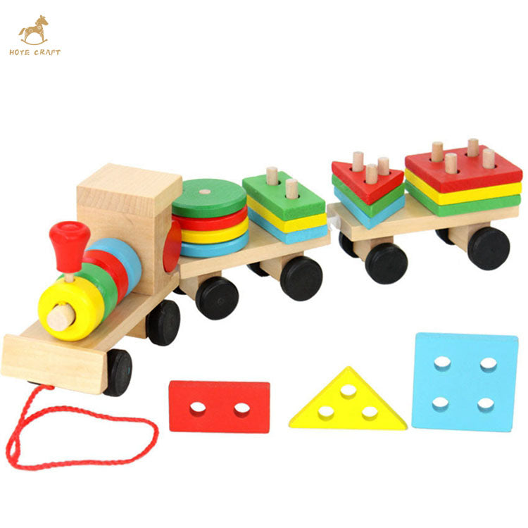 Wooden Block Train Shaped Educational Toy