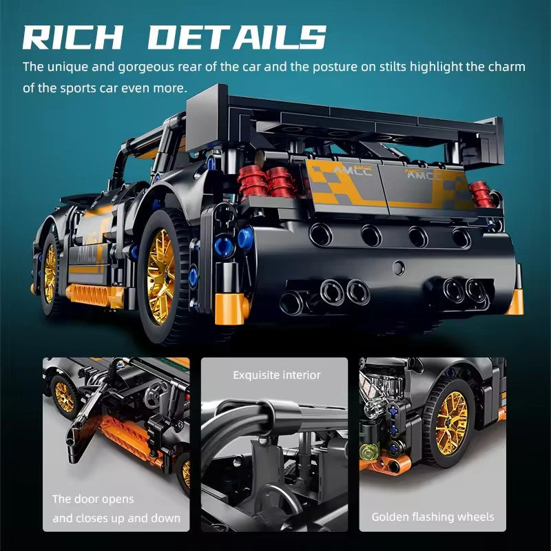 Racing Model Car DIY Building Blocks orange and black car 550 pieces