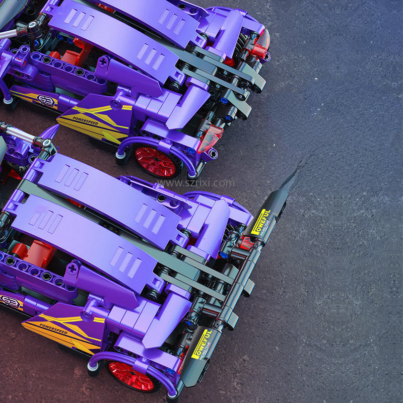 Purple racing Model Car DIY Building Blocks pull and go 550pcs