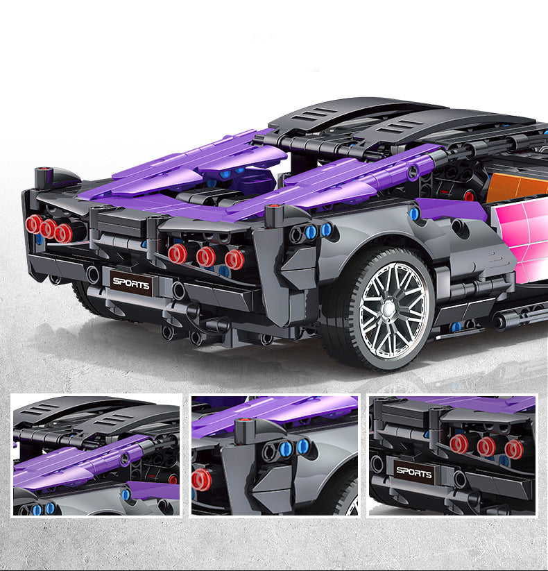 1200 pieces technic car model battery motors white and purple set