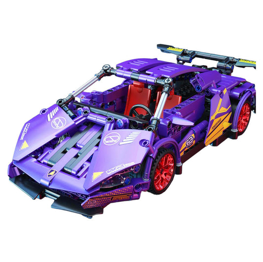 Purple racing Model Car DIY Building Blocks pull and go 550pcs