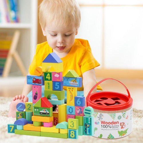 Wood 100 Pcs DIY Stacking Building Block