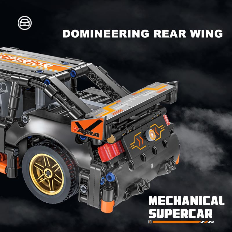 Racing Model Car DIY Building Blocks orange and black car 550 pieces