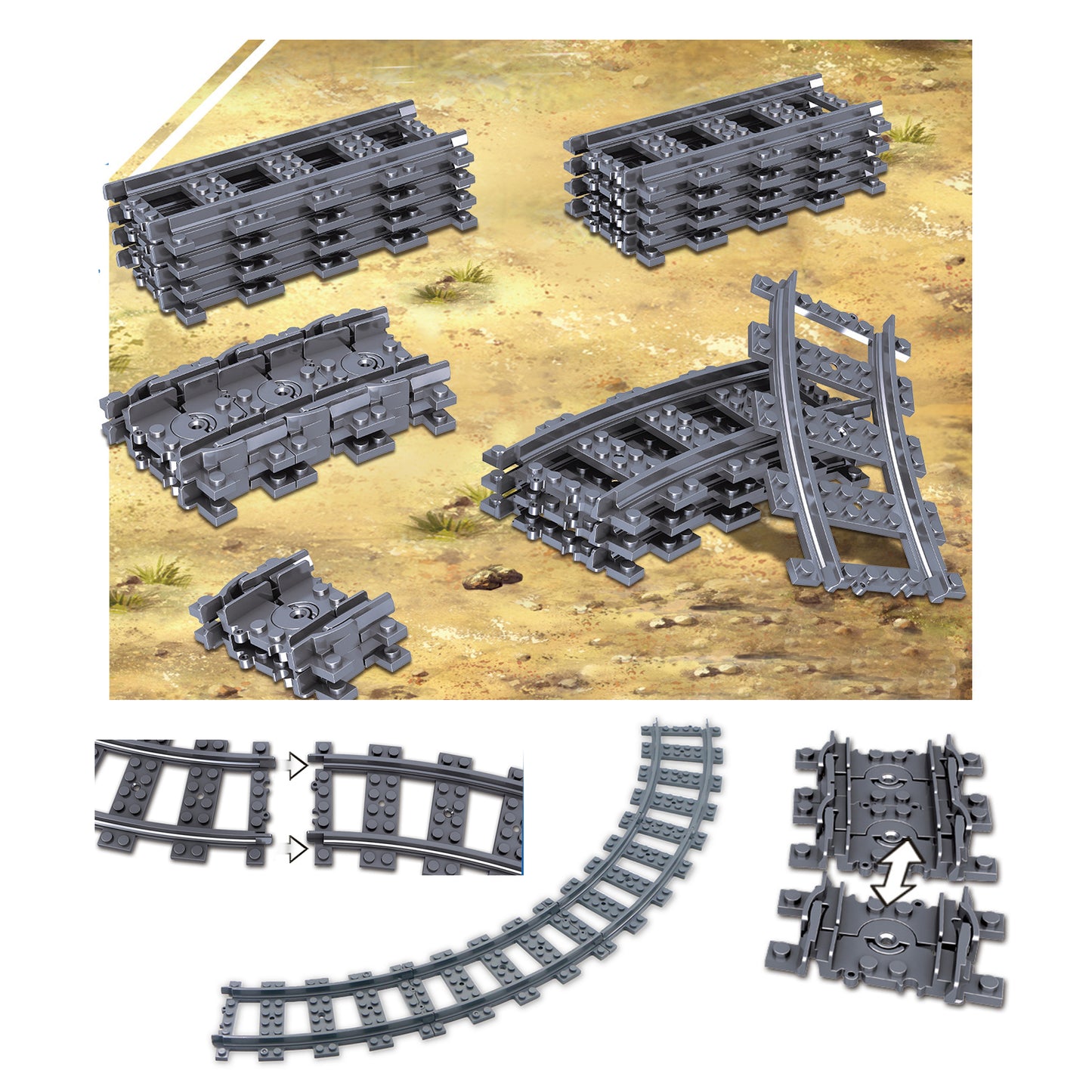 Train rails for building blocks 19 pieces
