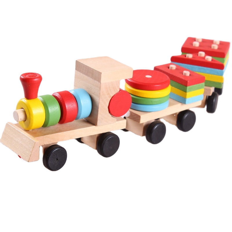Wooden Block Train Shaped Educational Toy