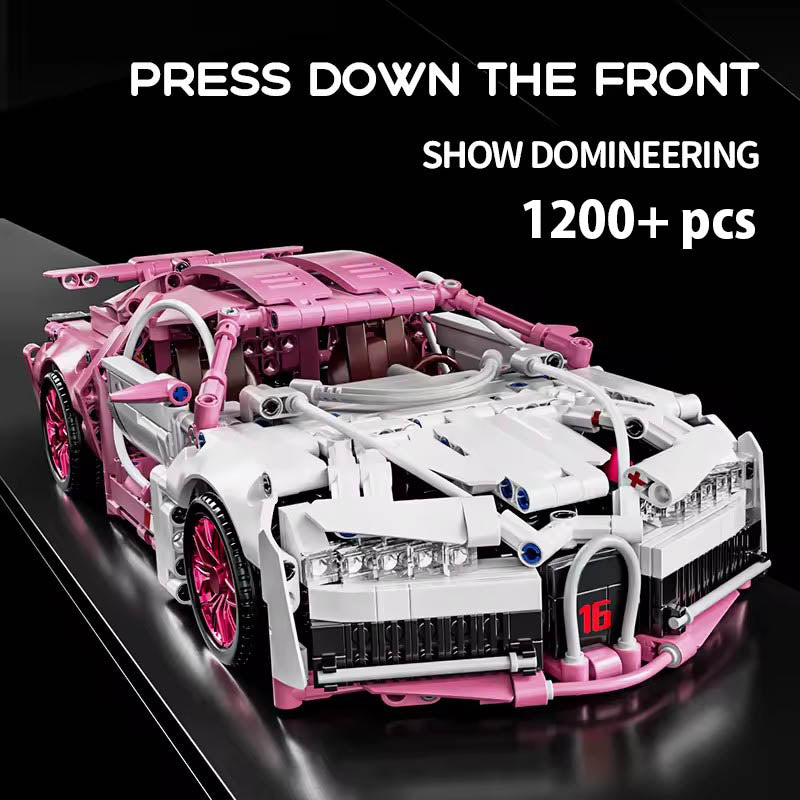 1300+ pieces technic pink car model battery motors set