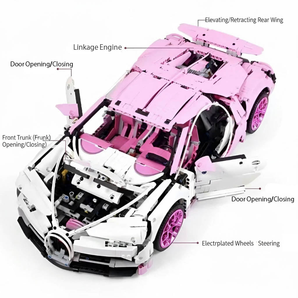 1300+ pieces technic pink car model battery motors set