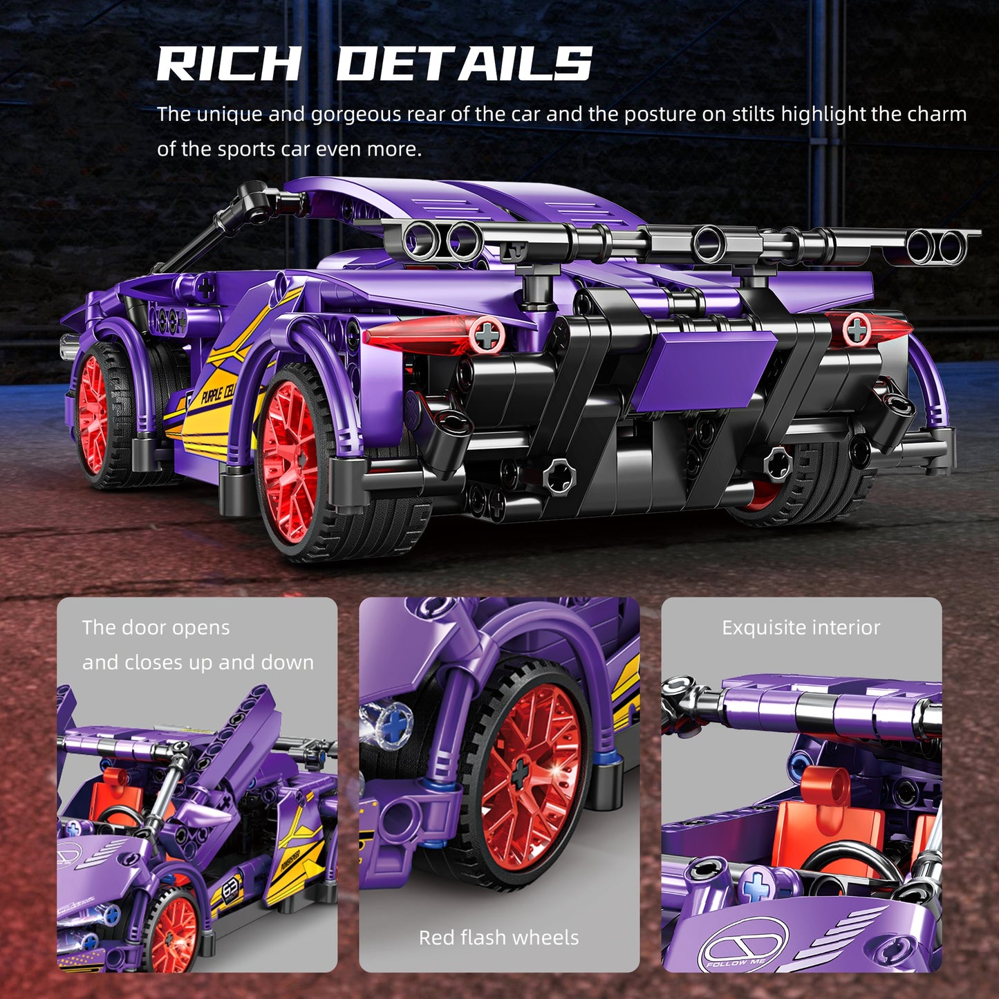 Purple racing Model Car DIY Building Blocks pull and go 550pcs