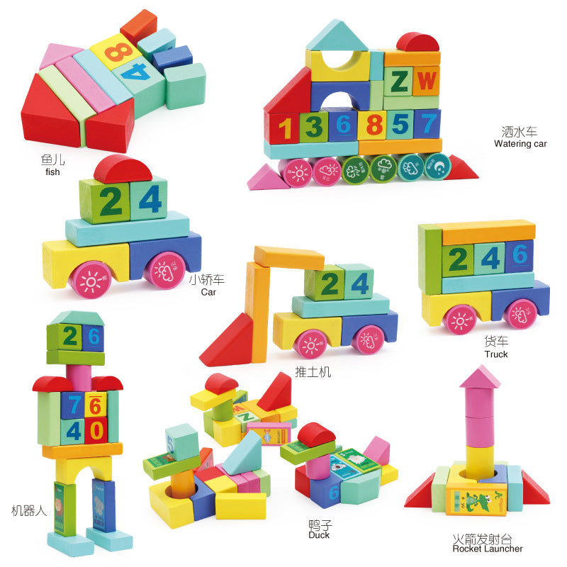 Wood 100 Pcs DIY Stacking Building Block