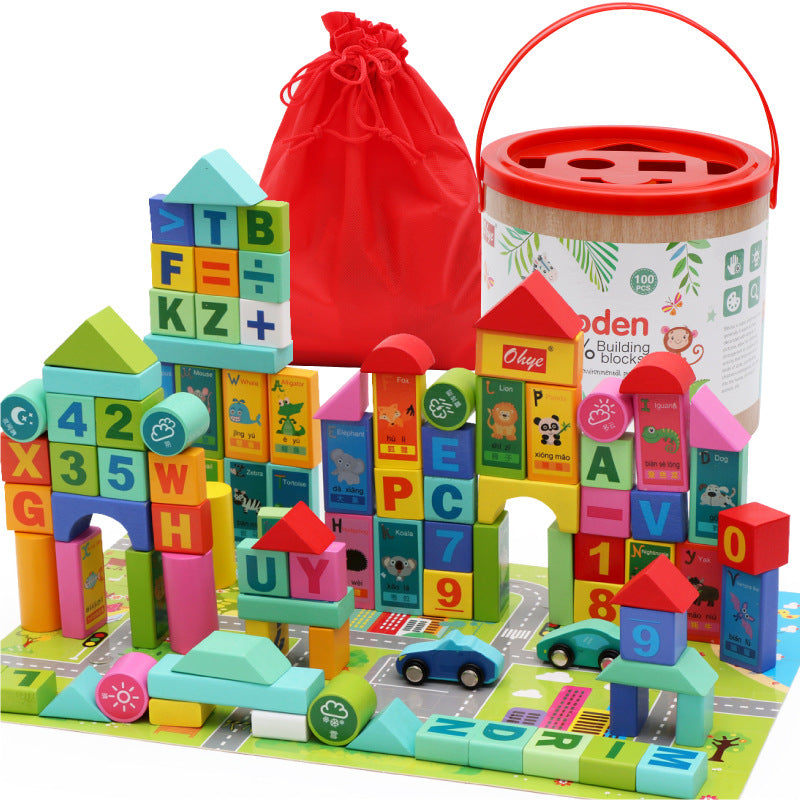 Wood 100 Pcs DIY Stacking Building Block