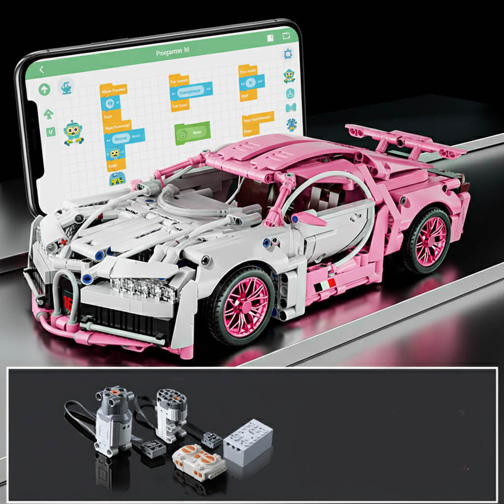 1300+ pieces technic pink car model battery motors set