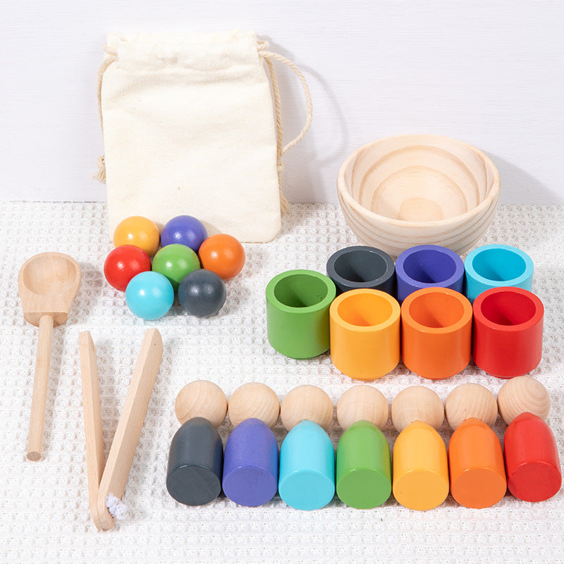 Peg Dolls Balls in Cups Wooden Sorter Game