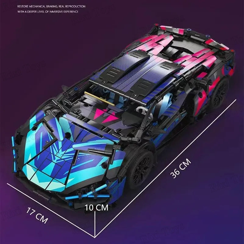 1280 pieces technic car model battery motors blue and purple set