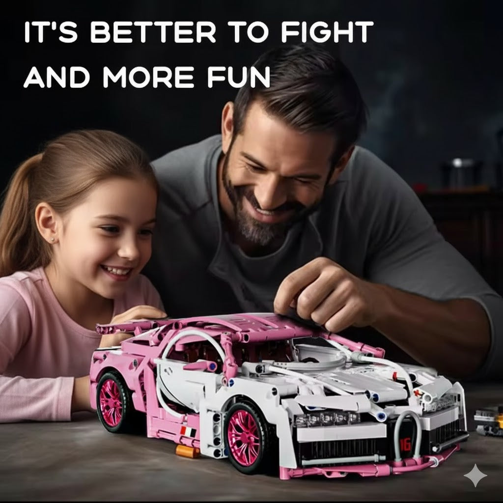 1300+ pieces technic pink car model battery motors set
