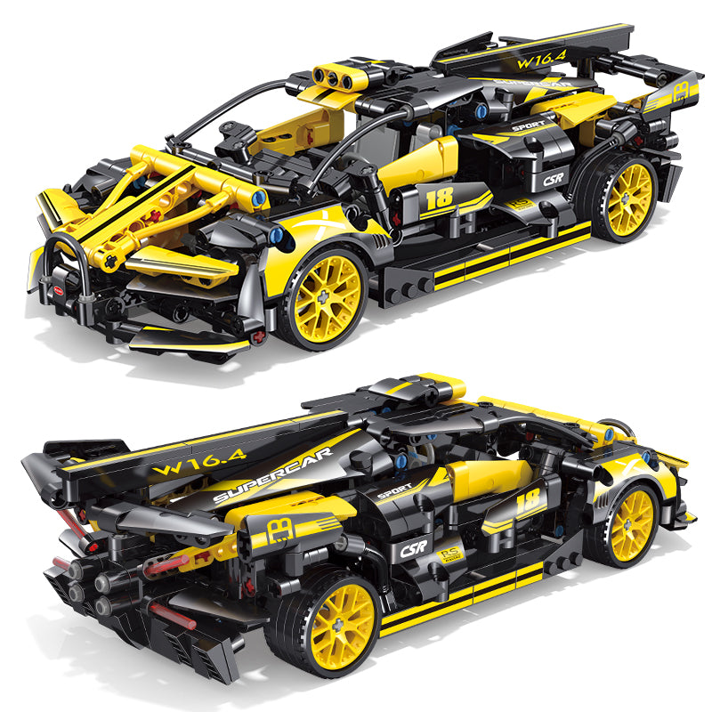 Racing Model Yellow Car DIY Building Blocks ,550pcs pull and go