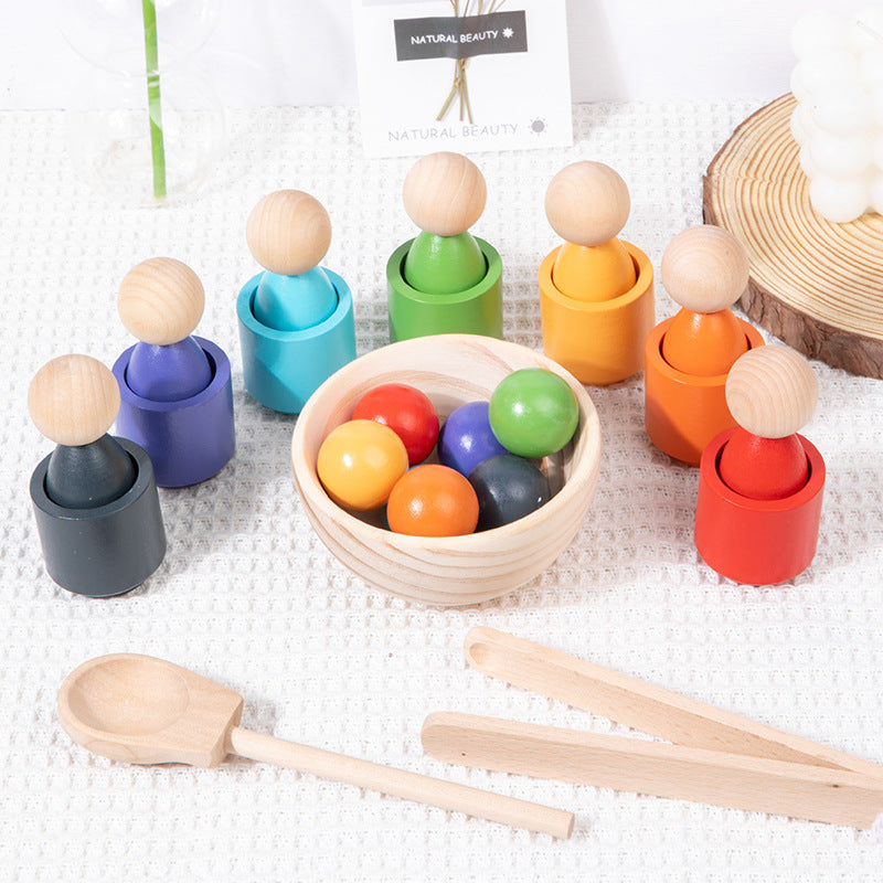 Peg Dolls Balls in Cups Wooden Sorter Game