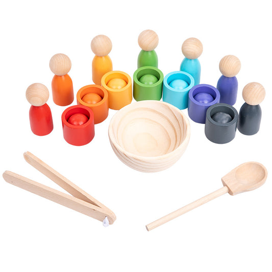 Peg Dolls Balls in Cups Wooden Sorter Game