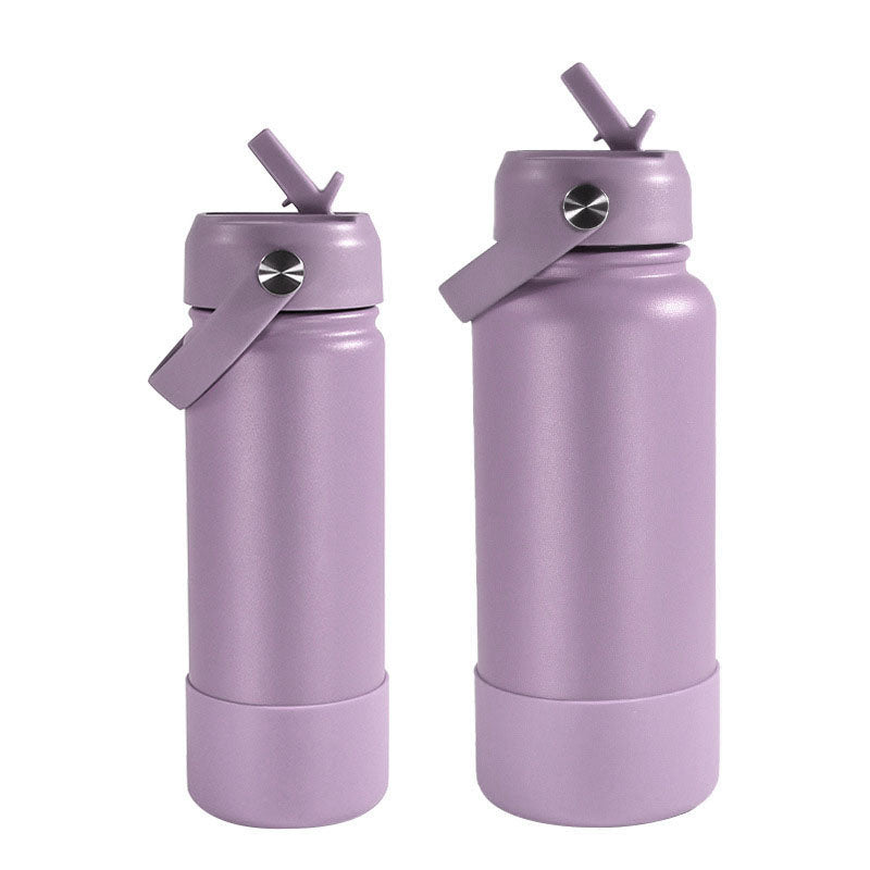 Stainless steel vacuum bottle - with straw