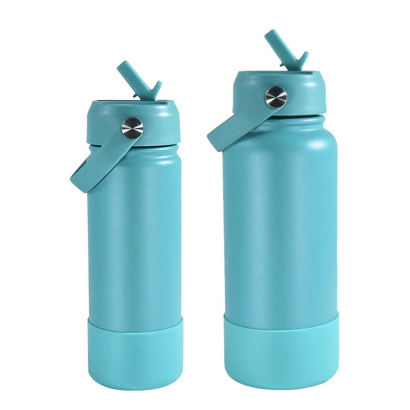Stainless steel vacuum bottle - with straw